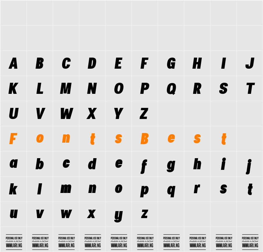 Specify PERSONAL Condensed Character Map