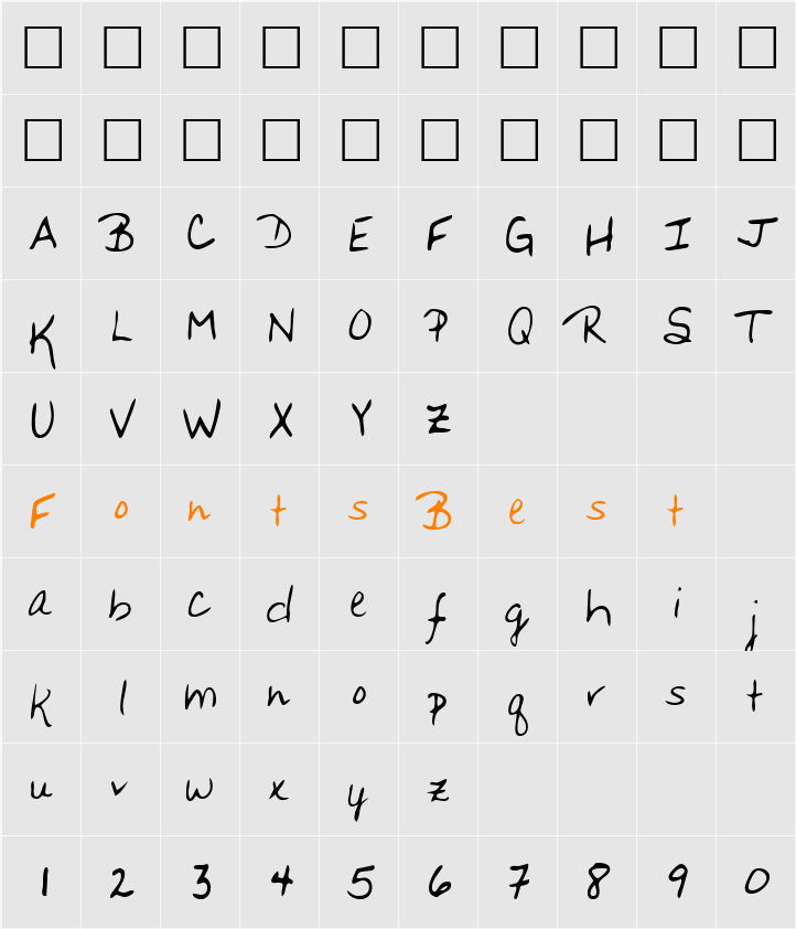 KimsHand Character Map