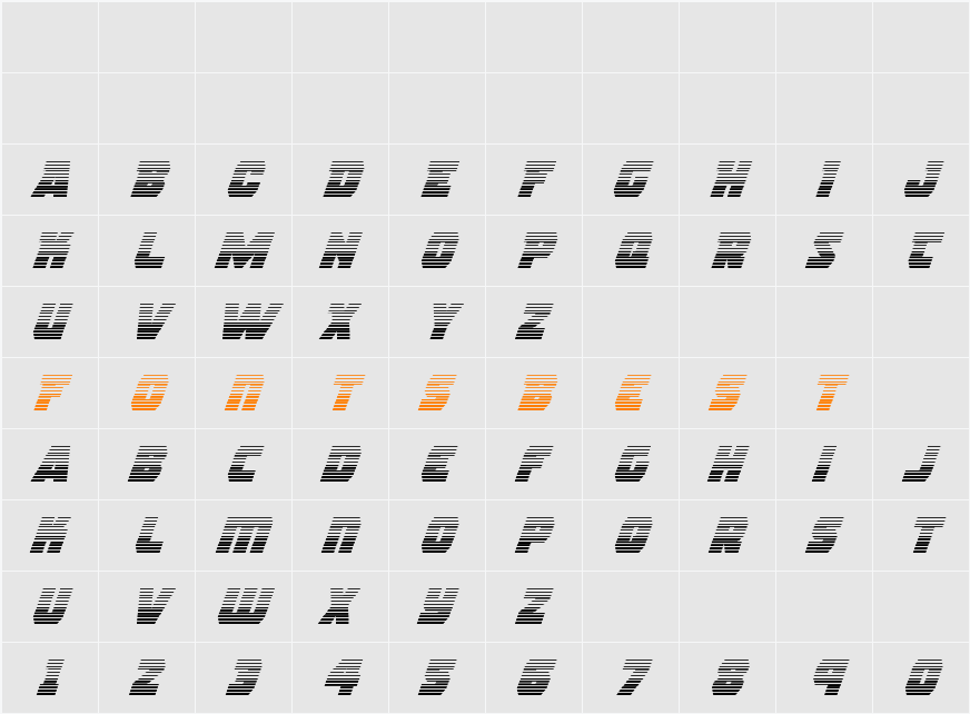 Rogue Hero Gradient Italic Character Map