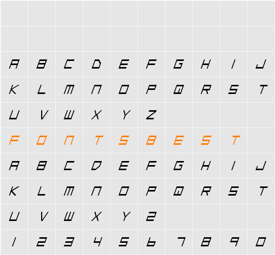 Low Gun Screen Condensed Italic Character Map