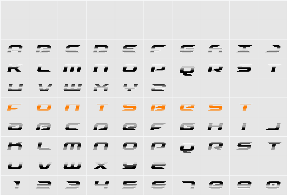 Drive Scanlines Italic Character Map