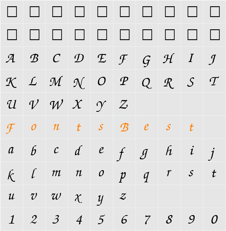 QTChanceryType Character Map
