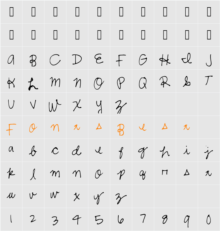 ShelbyCursive Character Map