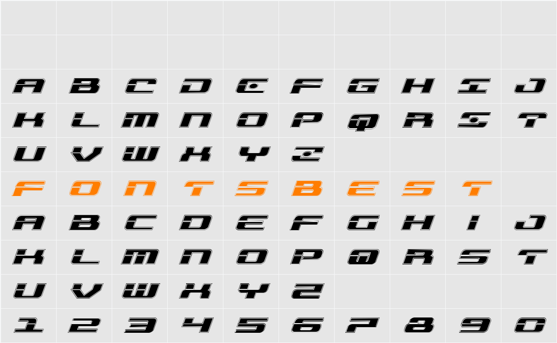 Troopers Academy Expanded Italic Character Map