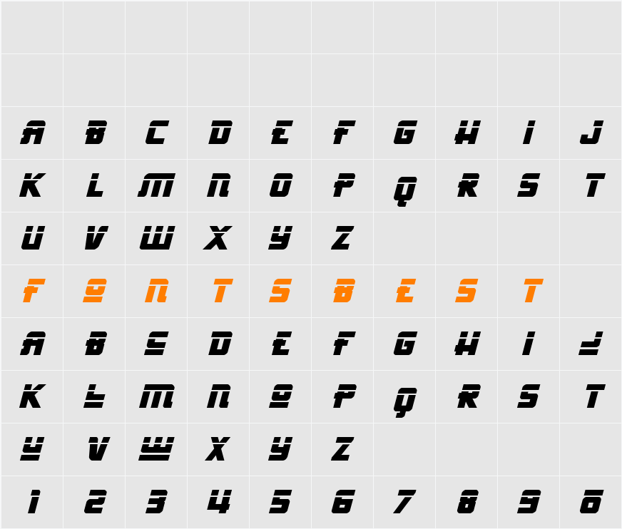 Hong Kong Hustle Laser Italic Character Map