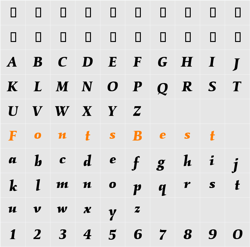 KallosITC TT Character Map