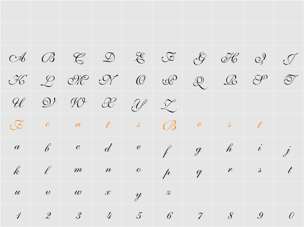 Nelson Script Character Map