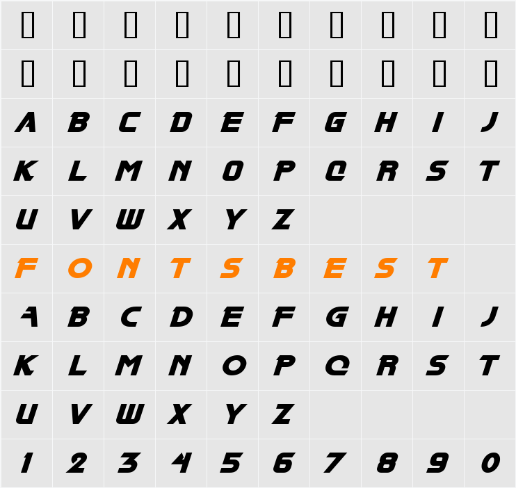 BladeOblique Character Map