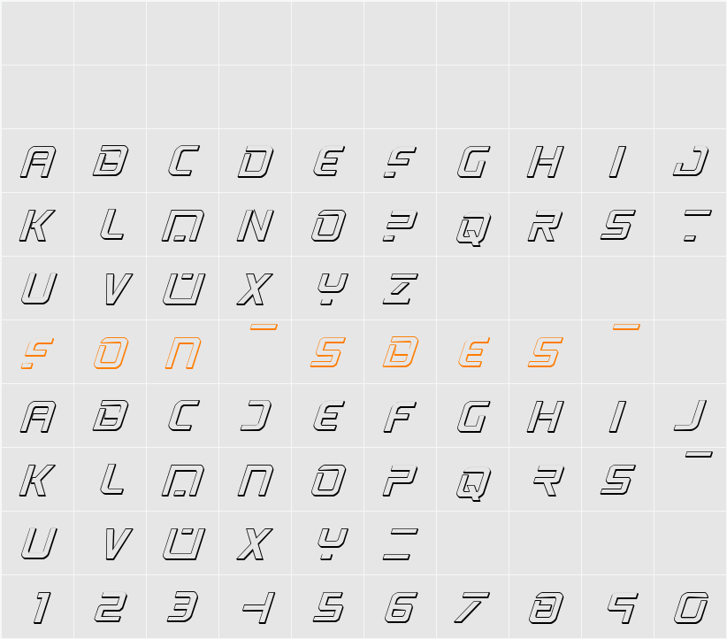 PsYonic VII 3D Italic Character Map