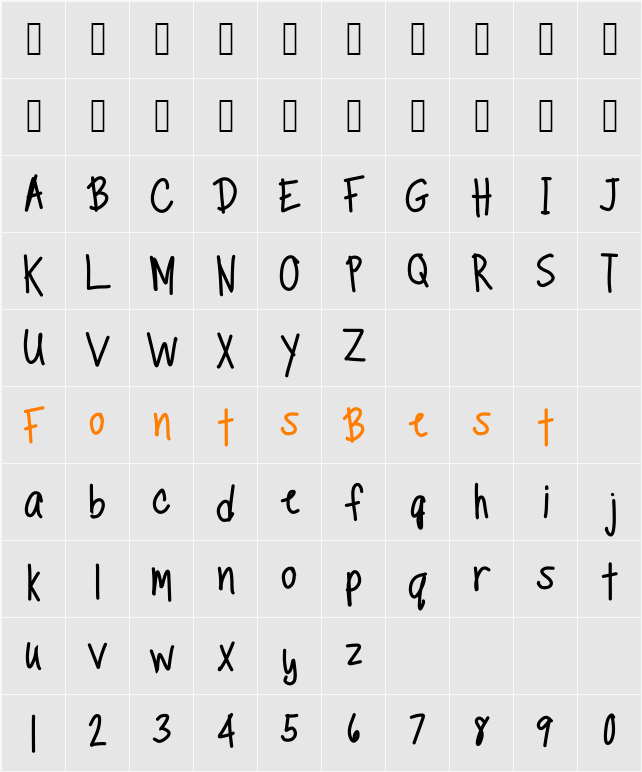TippyToes Bold Character Map