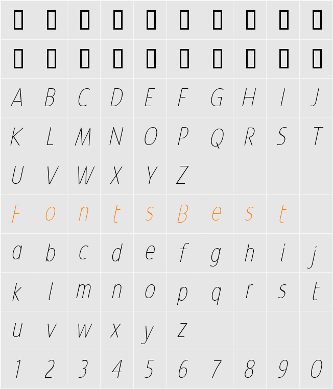 Revalo ModernThin Italic Character Map