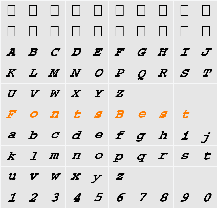 FZ BASIC 54 ITALIC Character Map
