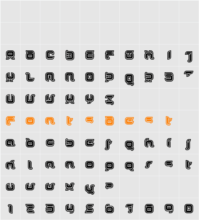 DorisOrangeOutline Character Map