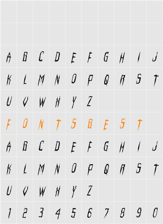 Horroroid Condensed Italic Character Map