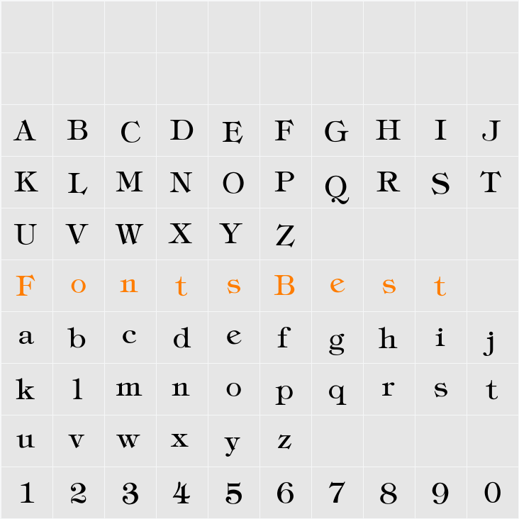 Tiffany-Thin Character Map