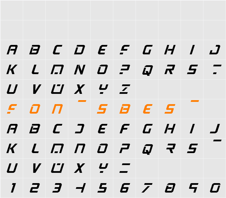 PsYonic VII Bold Italic Character Map