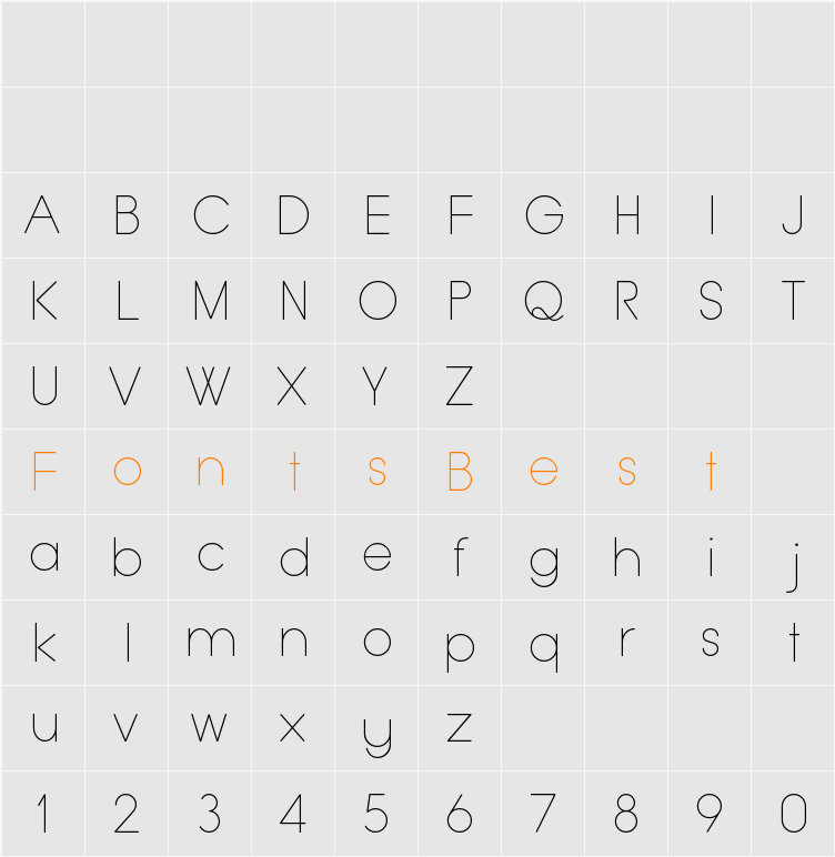 Typo Grotesk Thin Character Map