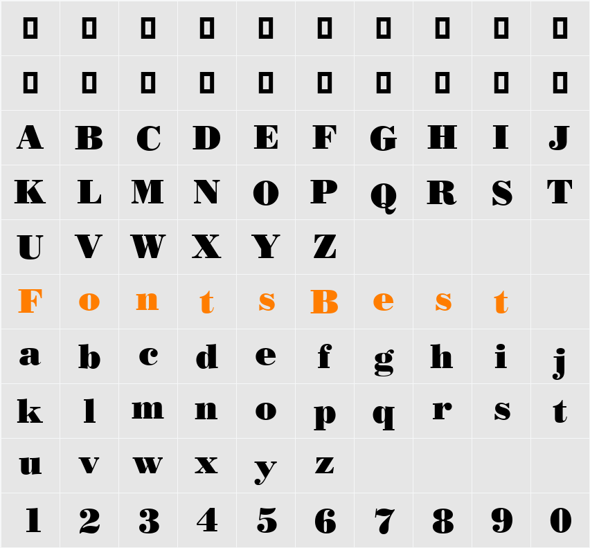 Poster Bodoni CG ATT Character Map