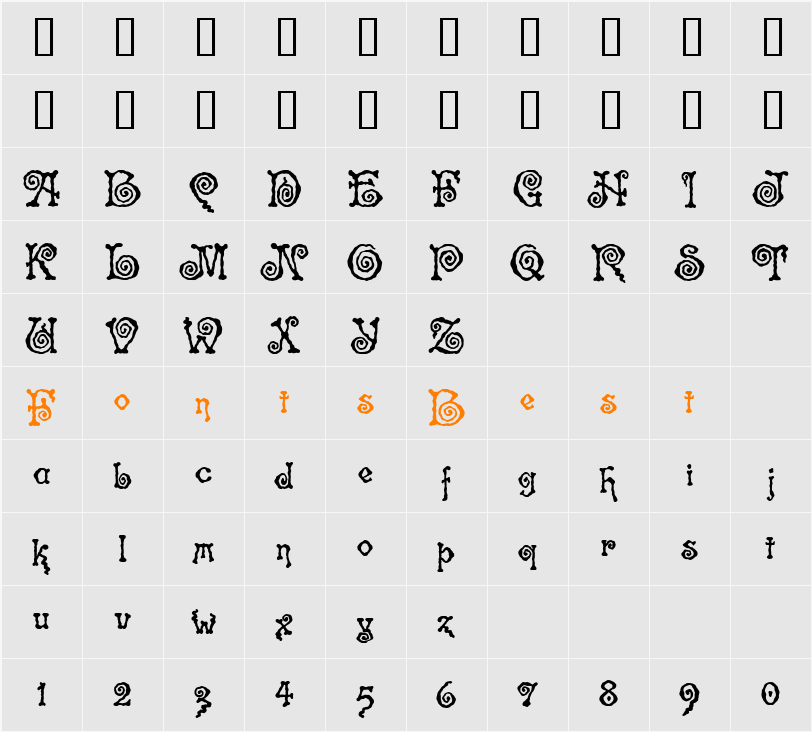 Spinstee Character Map