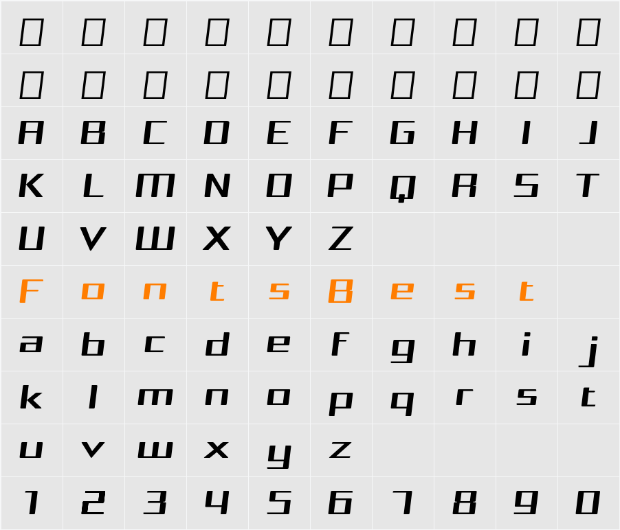 Squarea Expanded Oblique Character Map