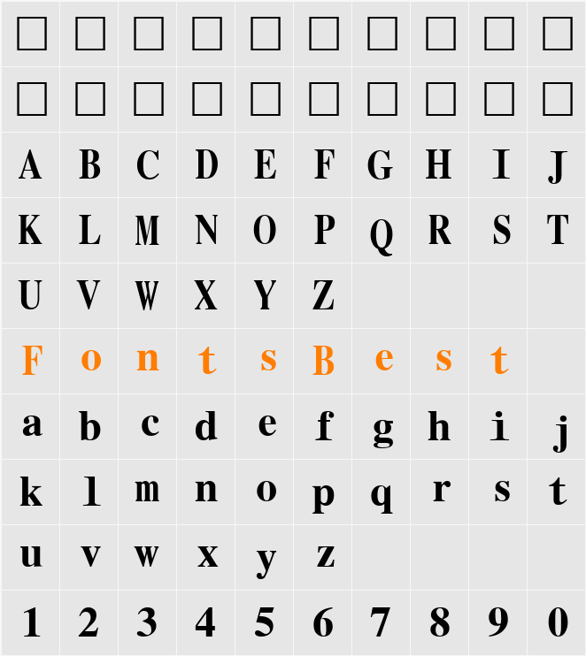 Roman Mono Character Map