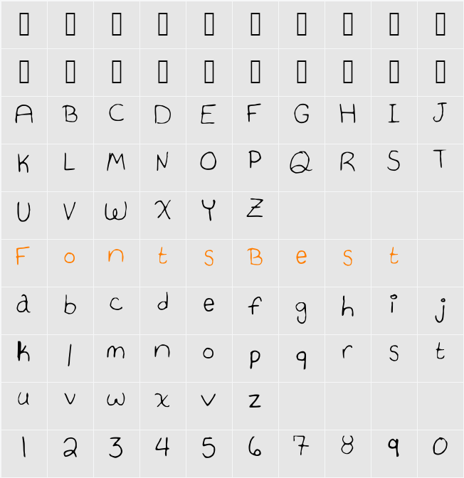Hannah_Font_Print Character Map