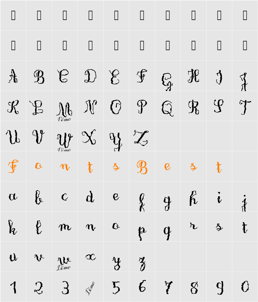 OnlyOneDollarDemo Character Map