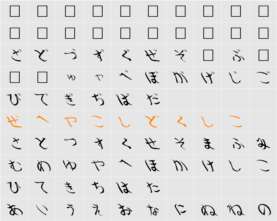 FZ FOREIGN 12 SHORAI LEFTY Character Map