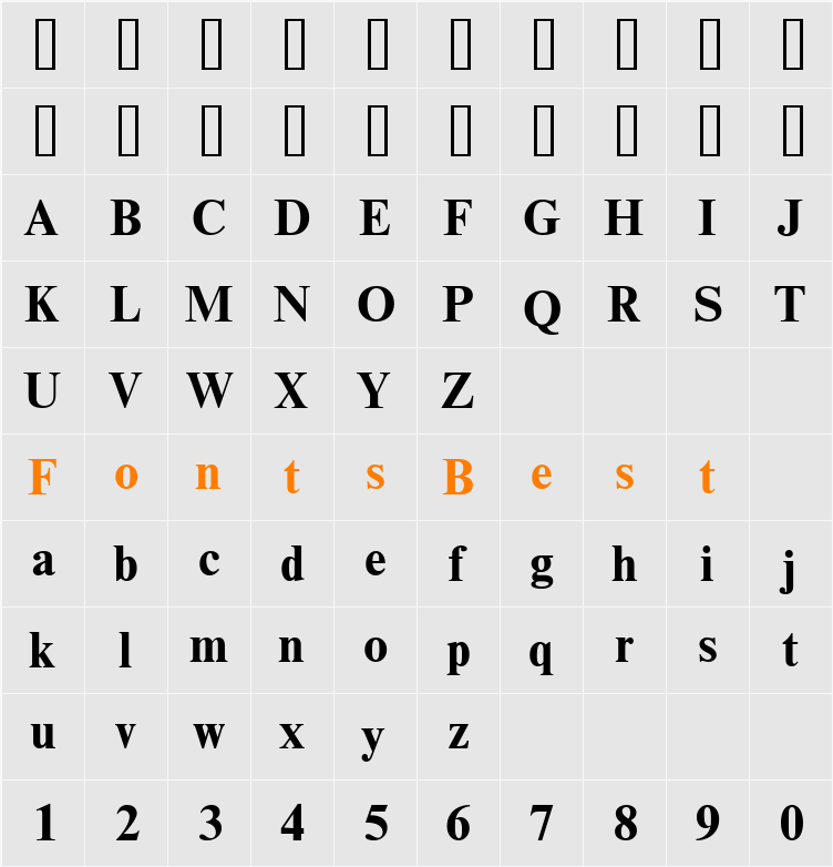 NimbusRomdBold Character Map
