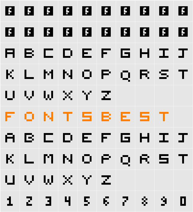 Nishuki pixels Character Map