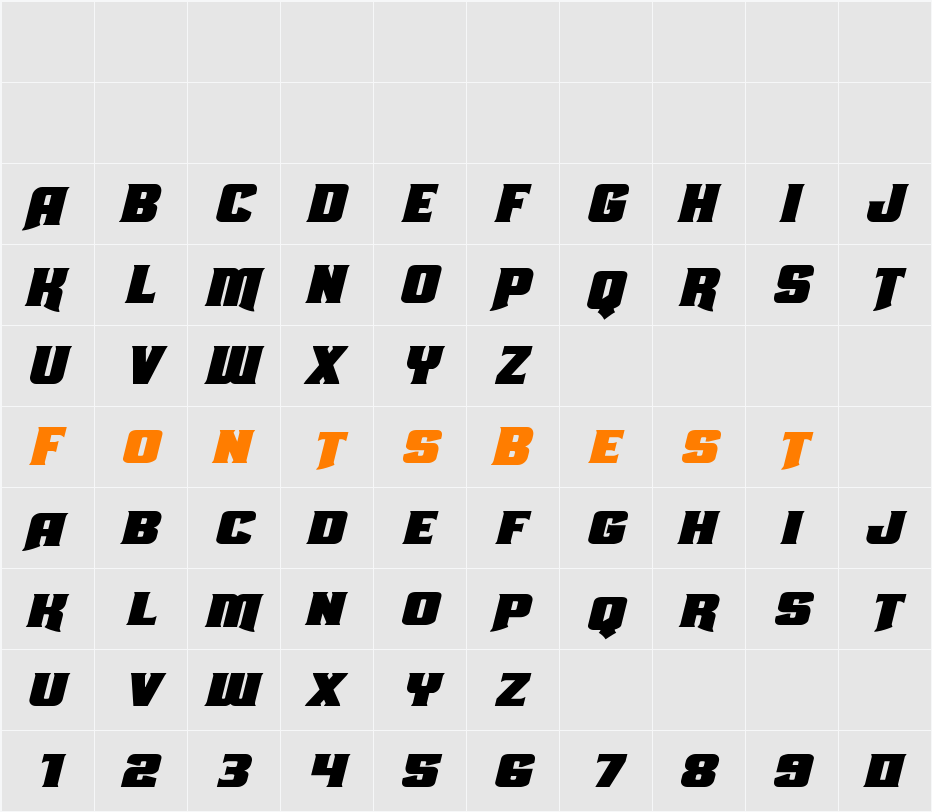 Union Gray Expanded Italic Character Map