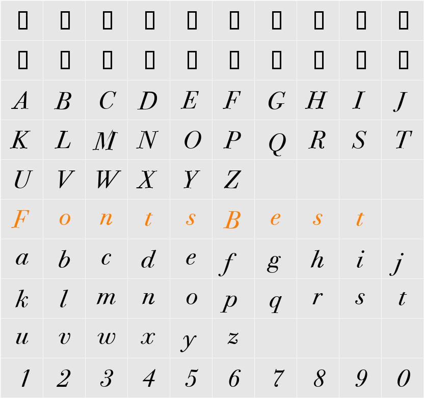 Bodoni Twelve ITC TT Character Map