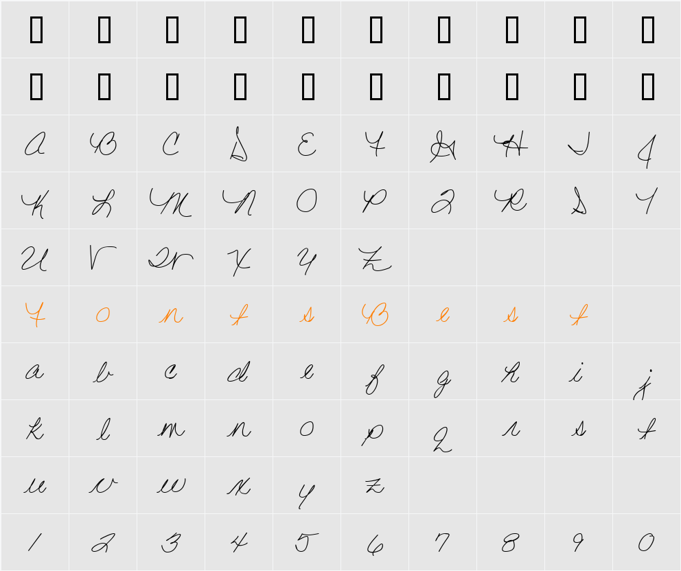 LD Fine Script 6 Character Map