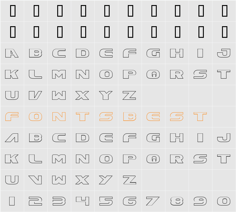 Excelsior Outline Character Map