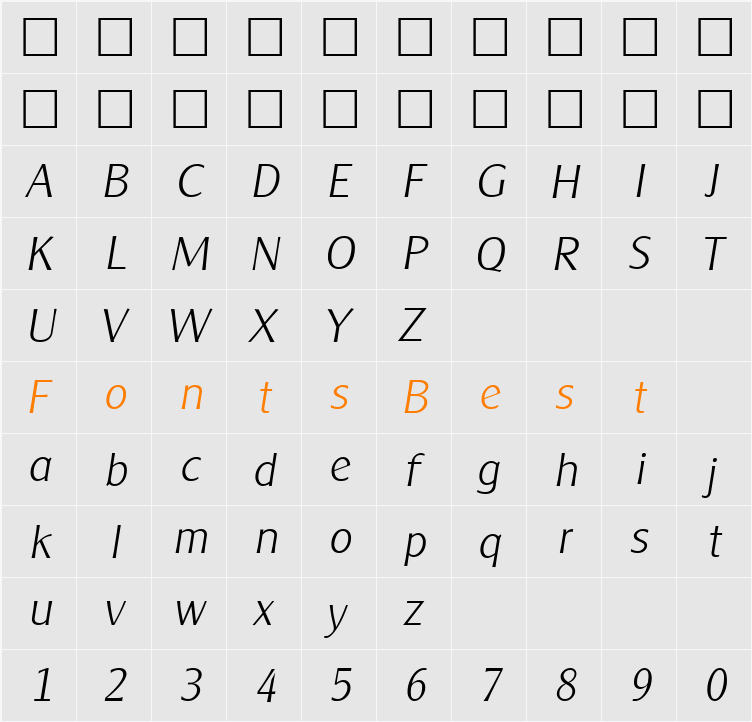Clearly Gothic Light Character Map