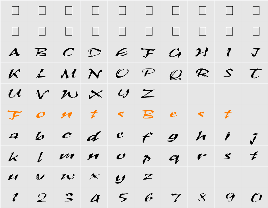 Syras Script Brush Character Map