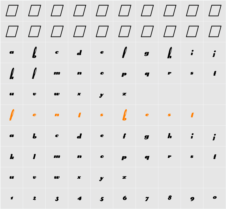 Rabbit italic Character Map
