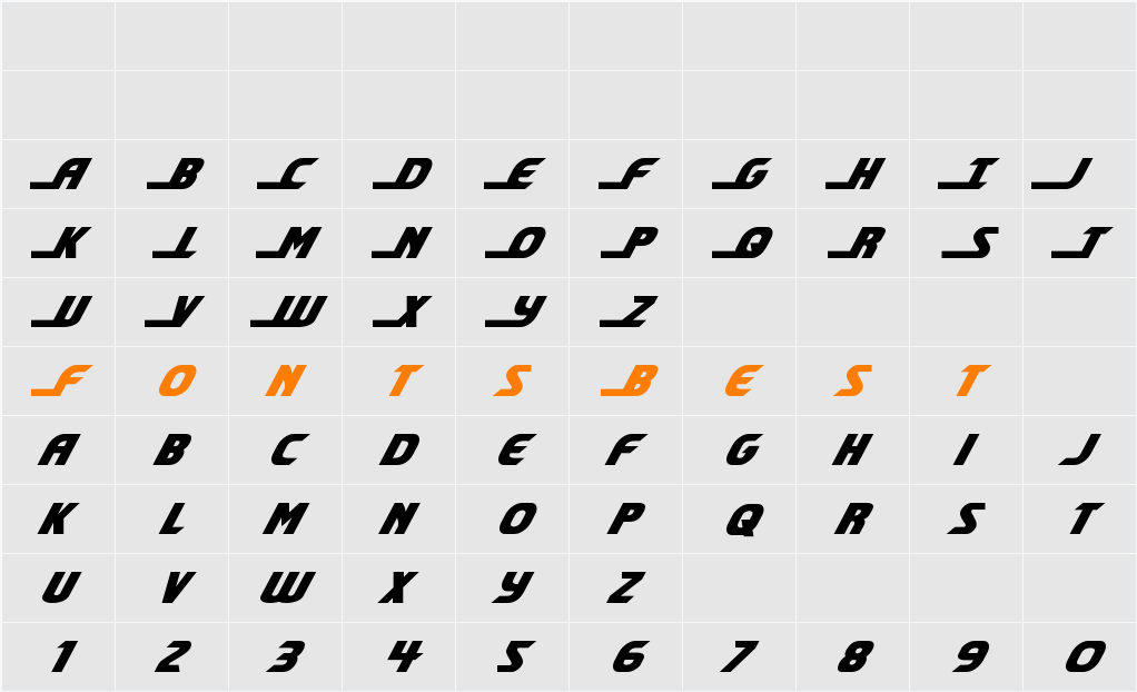 Shining Herald Italic Character Map