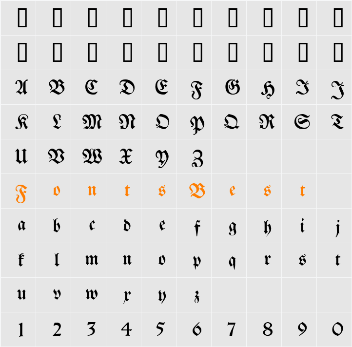 Breitkopf FrakturUNZ1L Character Map