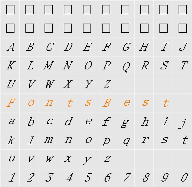 FZ DIGITAL 1 ITALIC Character Map