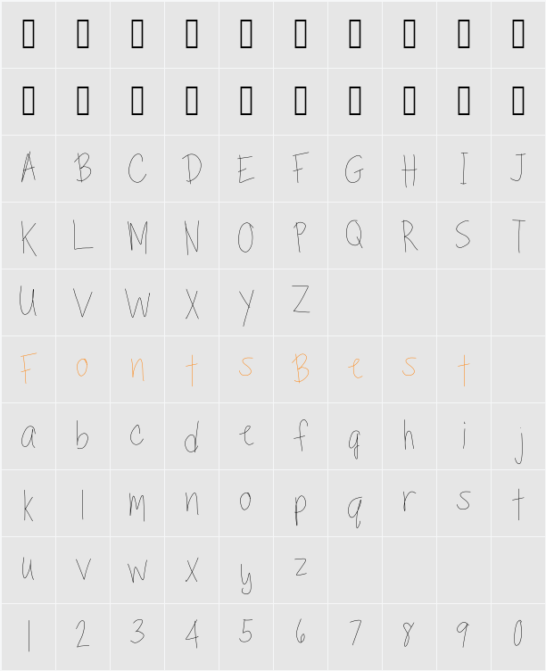TippyToes Skinny Character Map