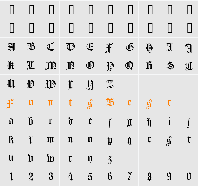 Koenigsberger Gotisch UNZ1L Character Map