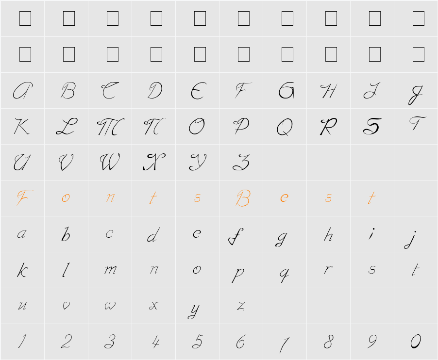 TBF Rough Script Character Map