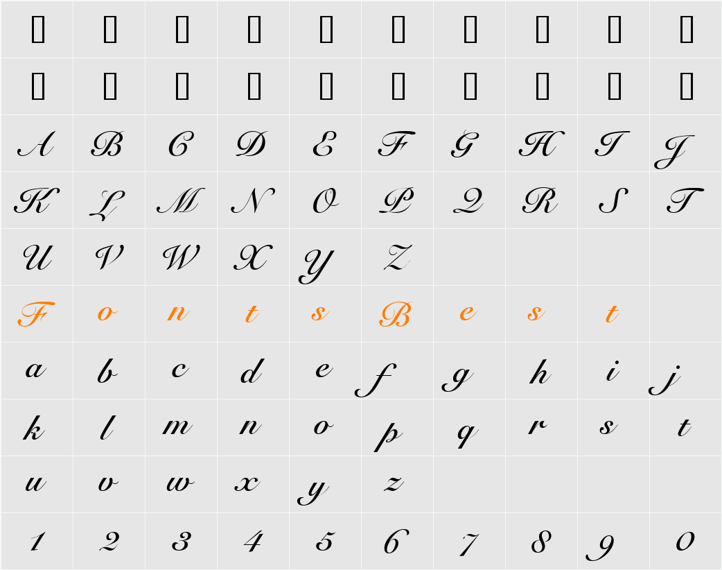TangoScriptSSK Character Map