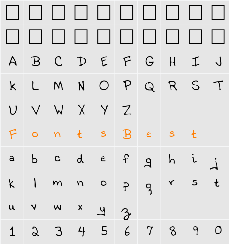 LEHN021 Character Map