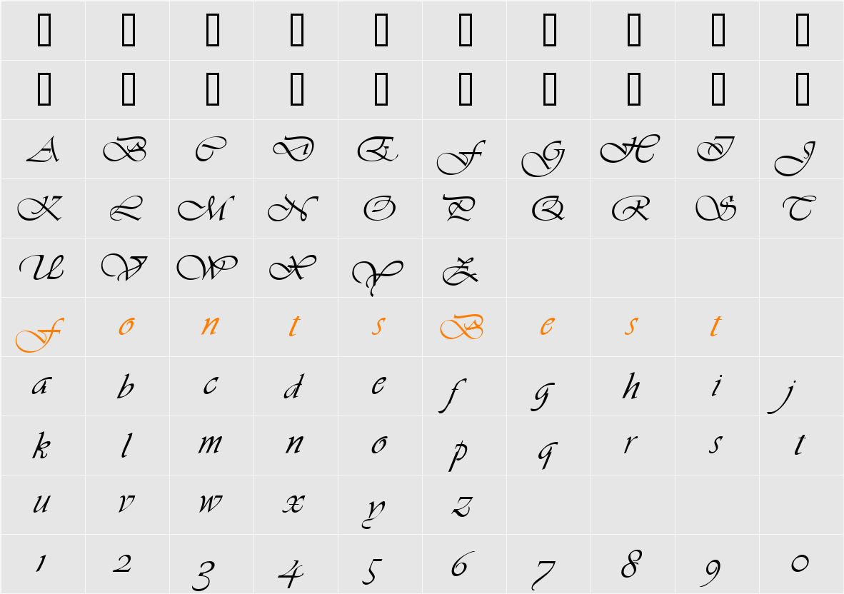 GE VibrantScript Character Map