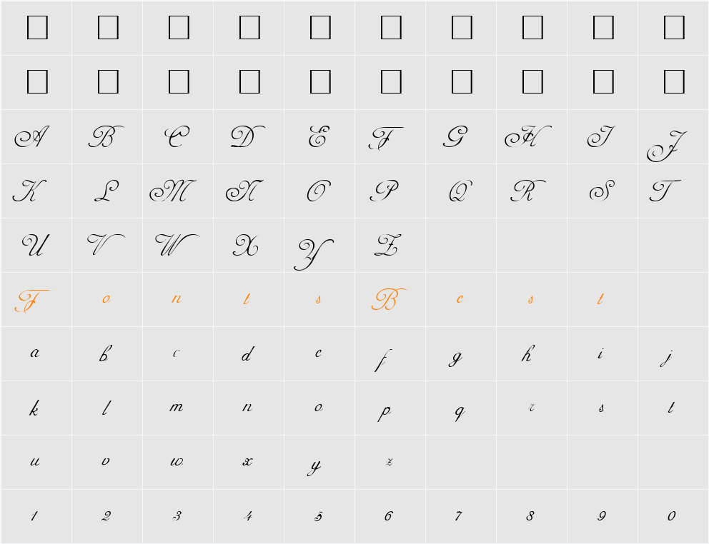 PavillionScriptSSK Character Map
