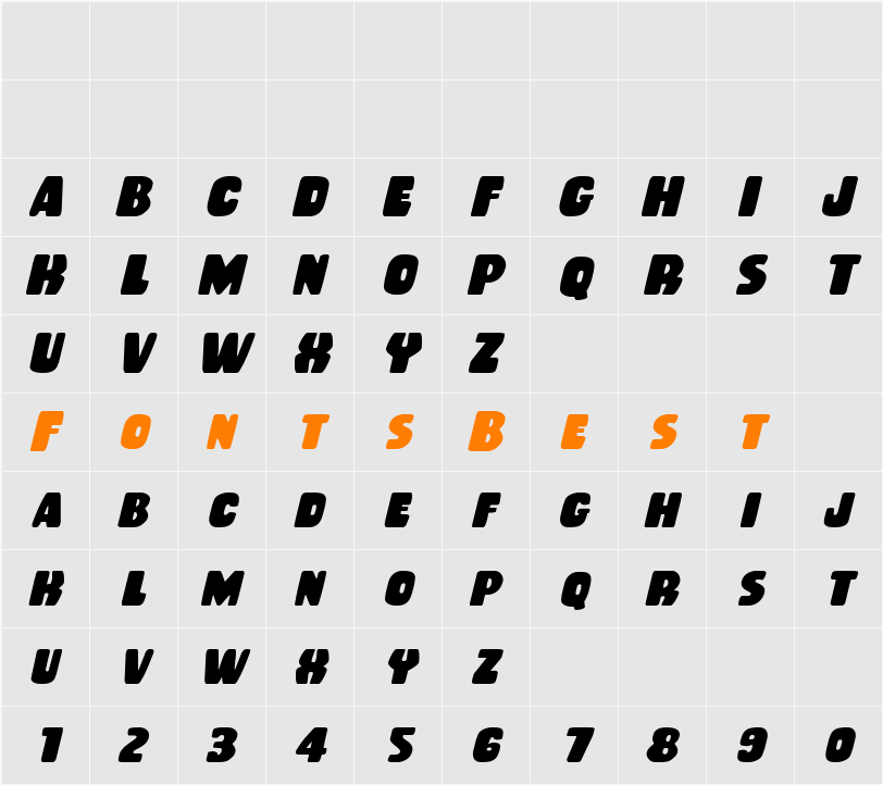 Rubber Boy Italic Character Map