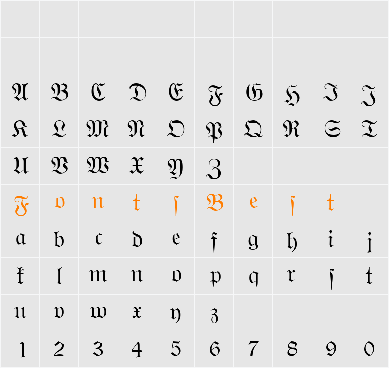 Wittenberger Fraktur MT Character Map