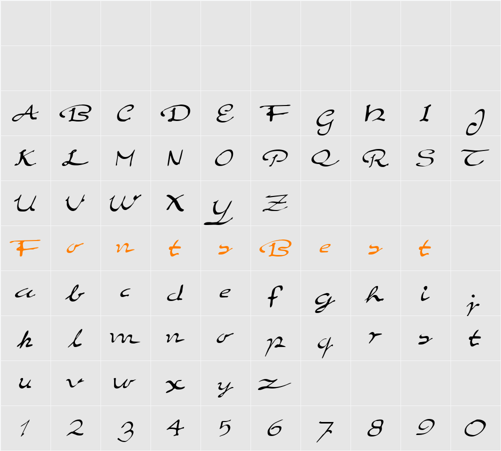 Elegant hand Script Character Map